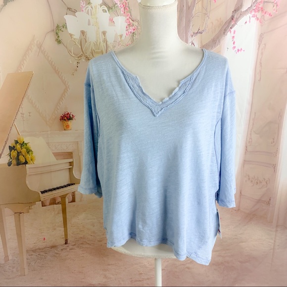 NEW Free People Clouds Sky Linen Tee in Soft blue - Picture 2 of 11
